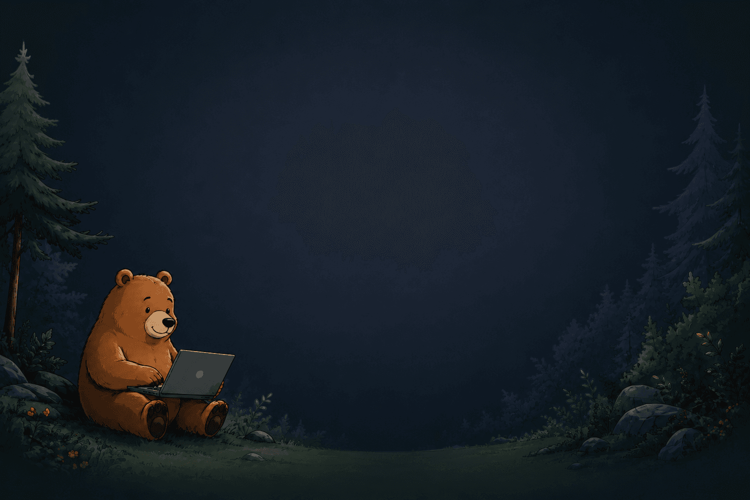 Illustration: Bär mit Laptop in Berglandschaft — Membear Vereinsverwaltung